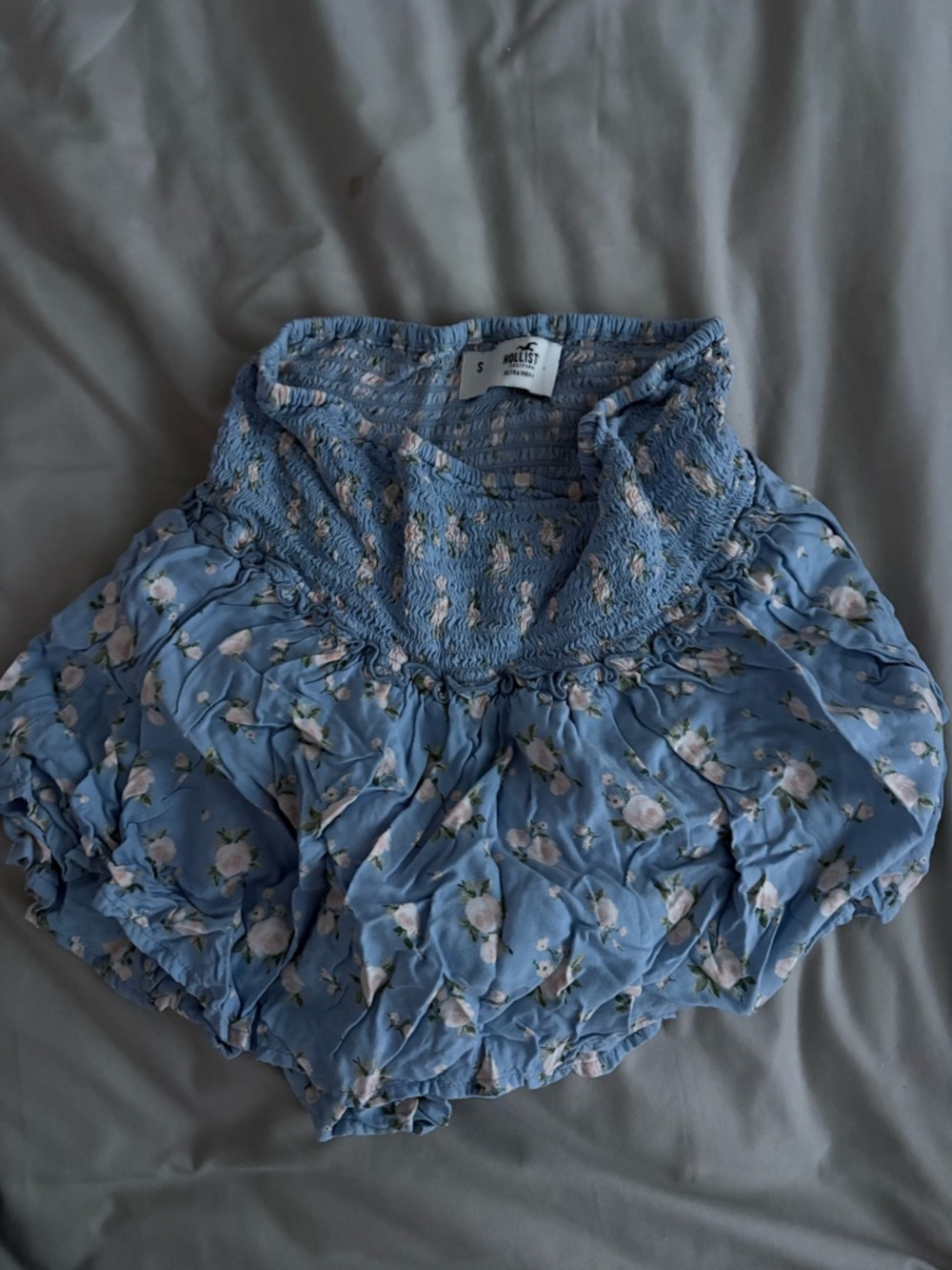 Hollister Light Blue Floral Smocked Crop Top